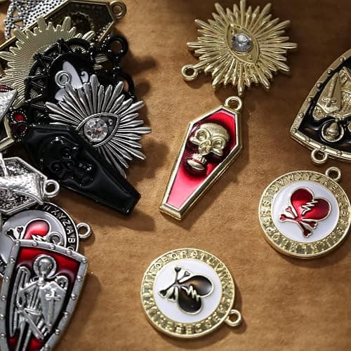 YEYULIN Baroque 64pcs Assorted Gold Black Red Rose Skull Enamel Charms Coffin Cross Halloween Charm Pendant DIY for Earrings Necklace Bracelet Jewelry Making and Crafting thumbnail 6