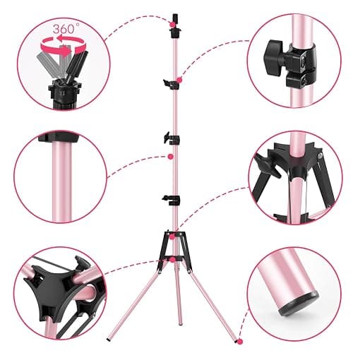 Pet Baby Mannequin Head Stand, Adjustable Wig Stand, Reinforced Metal Mannequin Head Stand for Cosmetology Hairdressing Training, Pink thumbnail 5