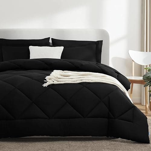 CozyLux Full Size Comforter Sets Black - 7 Pieces Bed in a Bag Full, Luxury Soft Bed Set for All Seasons, Bedding Set with Down Alternative Comforter, Sheets, Pillowcases & Shams thumbnail 7