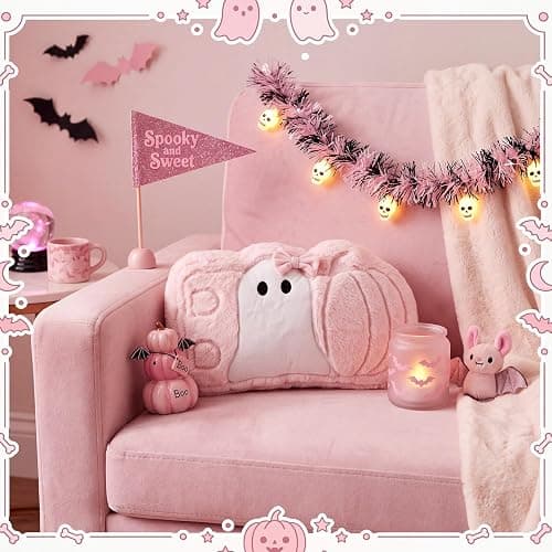 Thyle Halloween Pink Ghost Theme Pillow Cute Ghost Spooky Pillow Plush | Ghost Throw Pillow, Pink Halloween Decor, Pink Ghost Decor, Soft, Huggable, Indoor Sofa Cushion Home Office Couch Car thumbnail 6