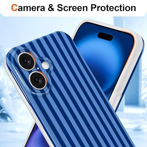 Hython for iPhone 16 Plus Case Cute Striped Aesthetic Design Simple Stripes Cover 6.7", Thin Slim Soft TPU Bumper Shockproof Rubber Protective Phone Cases for Women Girls Girly Boys, Navy Blue thumbnail 3