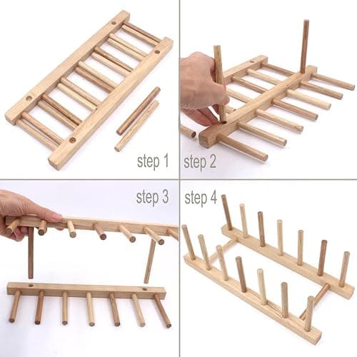 Z ZICOME Set of 2 Bamboo Wooden Dish Rack Plate Rack Stand Pot Lid Holder Kitchen Cabinet Organizer thumbnail 3