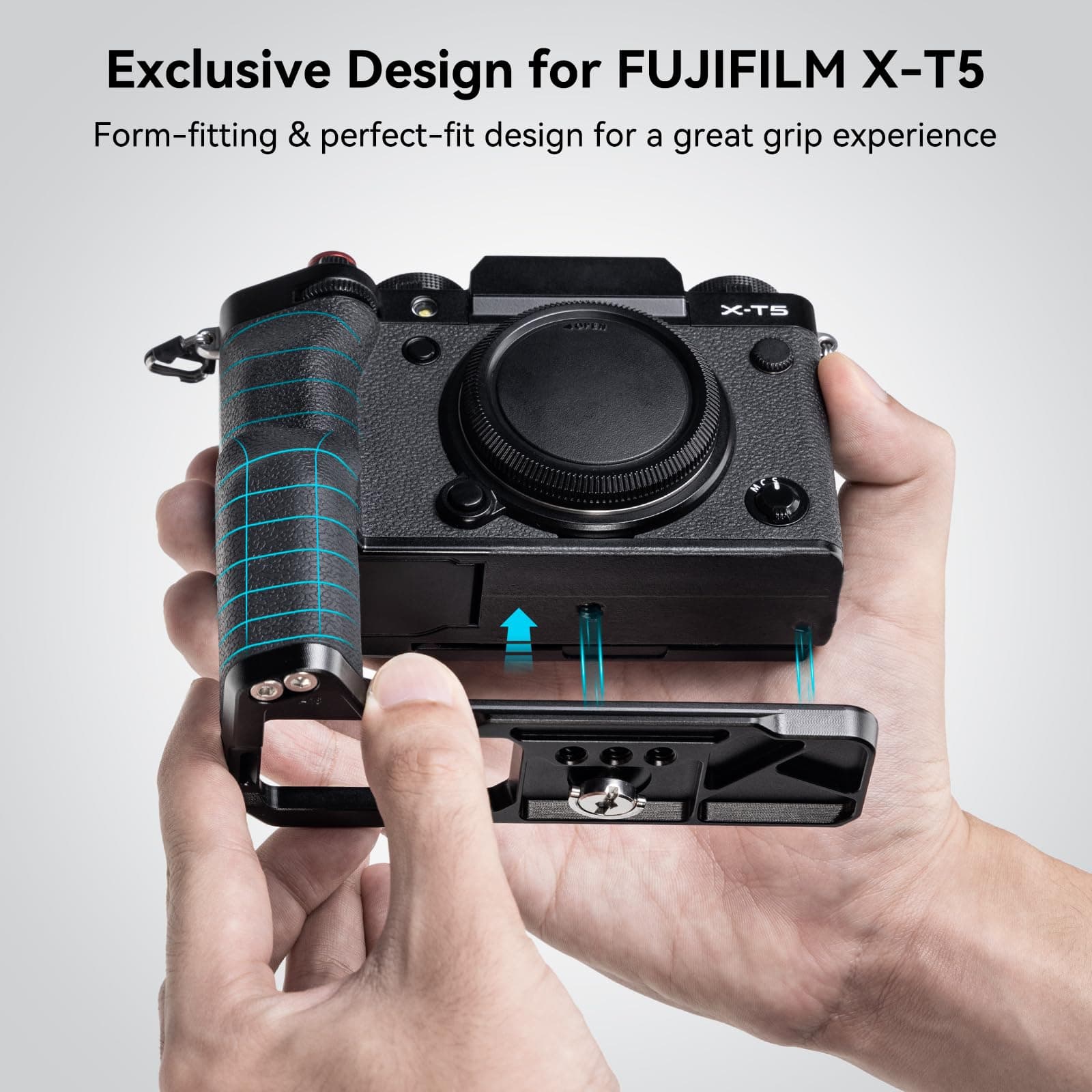 SmallRig X-T5 - Agarre en forma de L para cámara FUJIFILM X-T5, placa de liberación rápida integrada para Arca, agujeros de 1/4"-20, empuñadura ergonómica de silicona, botón de obturador (negro) - thumbnail 2