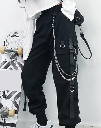 Kisswow Women’s Cargo Pants with Chain – Utility Streetwear Pants, Casual Joggers for Modern Style thumbnail 3