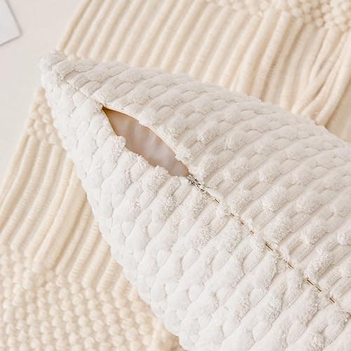 Kevin Textile 12x20 Inch Pillow Cover 1 Pack Boho Christmas Decorative Soft Striped Corduroy Lumbar Farmhouse Color Accent Rectangle Cushion Case for Living Room Couch Sofa Bed, Pure White thumbnail 4