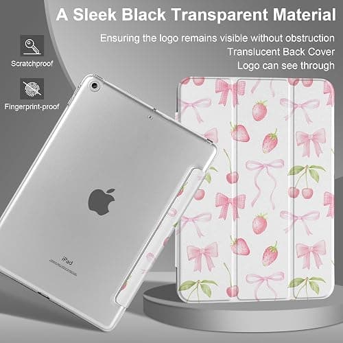 DONGKE Compatible with iPad 10.2 Inch Case 2021 2020 2019, Smart Lightweight Trifold Stand Hard Plastic Transparent Cover Support Auto Sleep/Wake for iPad 10.2" 9th/8th/7th Generation - Cherries thumbnail 3
