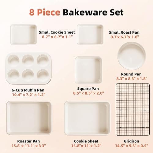 8-Piece Non-stick Baking Pans Set – Stackable Bakeware Set for Kitchen, Carbon Steel Baking Set with Cookie Sheet, Roasting Pan, Cake Pan, Muffin Pan, Cooling Rack, Baking Essentials Supplies thumbnail 7