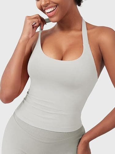 YEOREO SoftHue Women's Impact Halter Tank Top | Longline, Backless, Scoop Neck, Built-in Bra, Sports, Workout, Gym Crop Top thumbnail 5