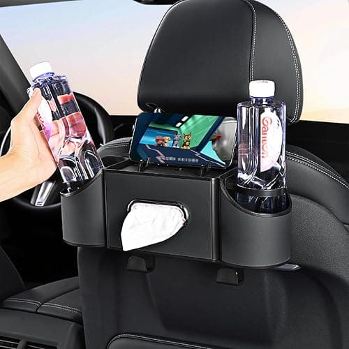 Joezhe Back Seat Car Organizer,4 in 1 Multifunctional Car Back Seat Storage Box with Drink Cup Holder Tissue Box, for Hold Phone,Snacks, Drinks, Handbag-Black thumbnail 2