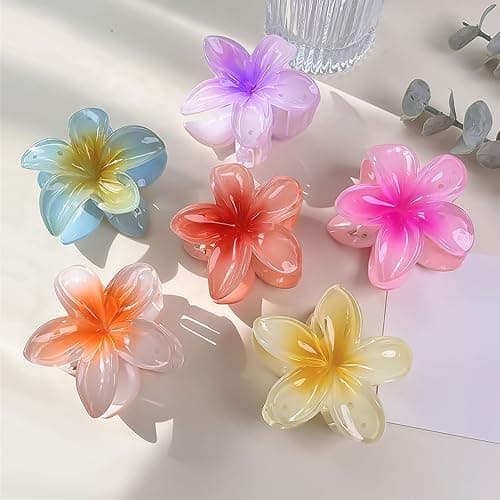 6Pcs Hawaiian Flower Hair Clip，Strong hair clips，Plumeria claw clips，Hibiscus hair accessories，Flower Hair Clips，Clips for Wedding Party Beach Decoration Headwear（multicolor） thumbnail 7