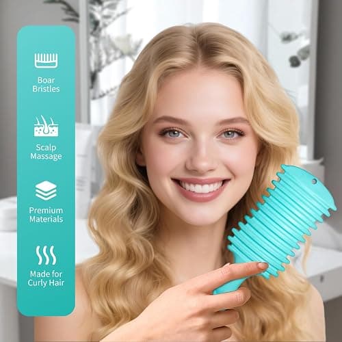 LuxuMach Curl Defining Brush, Curly Hair Brush for Curly Hair Wet or Dry, Boar Bristle Styling Brushes for Shaping & bouncy Curls for Women & Men Gift (Teal) thumbnail 2