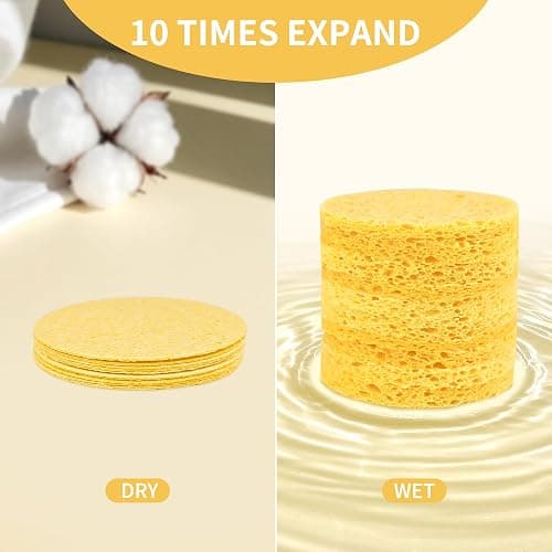 100-Count Compressed Facial Sponges, Natural Cosmetic Spa Sponges for Facial Cleansing, Exfoliating Mask, Makeup Remover, Travel Face Sponges - Yellow thumbnail 2