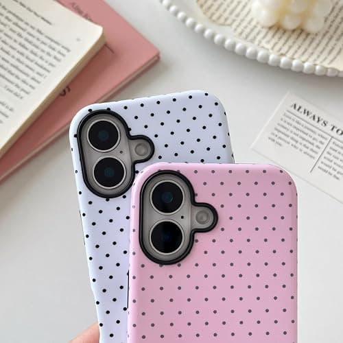 Longlayss Compatible with iPhone 16 Plus Case Cute Aesthetic Polka Dot Phone Case for Women Girl Shockproof Slim TPU and Hard PC Protective Cover (White) thumbnail 5