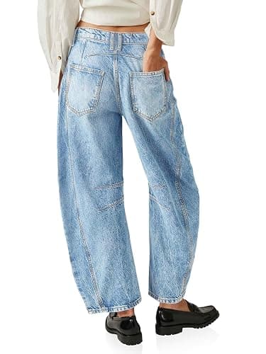 PLNOTME Women's Baggy Boyfriend Jeans Vintage Wide Leg Mid Rise Barrel Denim Ankle Pants thumbnail 5