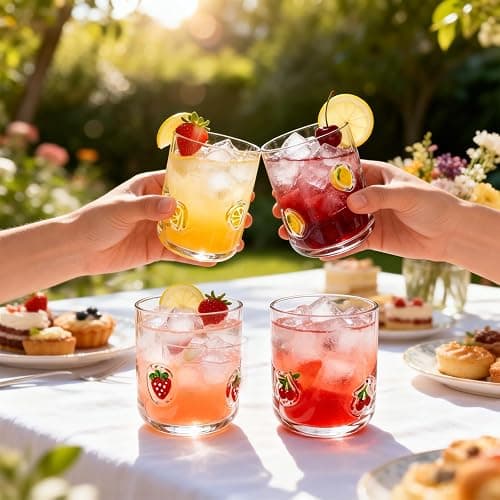 Trxvxo 4 Pcs Fruit Icon Juice Glasses, Anthropologie Cups 14 Oz | Cute Pattern Icon Glass Cups for Drinking, Coffee, Home, Birthday Party, Holiday Gift thumbnail 6