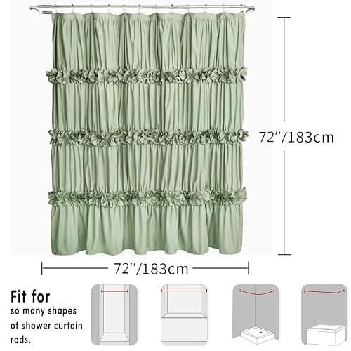 Homechoice Decor Sage Ruffle Shower Curtain, Vintage Handcrafted Bow Tie Bath Curtain for Master Bathroom, Ruched Microfiber Bathroom Curtain with 12 Buttonholes, 72" W x 72" H (LQ-10) thumbnail 2