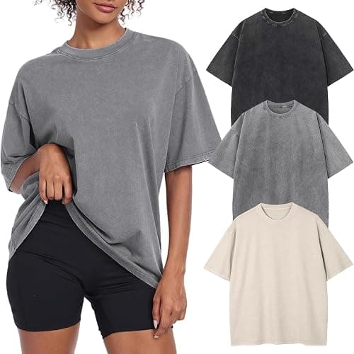 Womens Vintage Oversized T Shirts Acid Washed Baggy Cotton Tee Casual Workout Boyfriend Short Sleeve Tops - Image 1