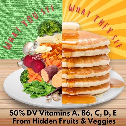 Hidden Foods Homestyle Pancake and Waffle Mix 2-Pack, High in Protein & Fiber with Hidden Fruits, Vegetables & Vitamins - Thick and Fluffy made with Oats & Flaxseed – Just Add Water thumbnail 5