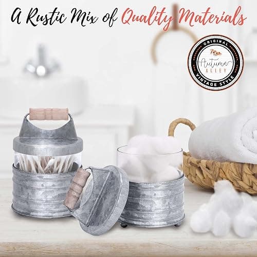 Autumn Alley Rustic Bathroom Accessories Set 4 - Galvanized Soap Dispenser, Rustic Toothbrush Holder, 2 Apothecary Jars Qtip Holder - Western Bathroom Decor – Farmhouse Bathroom Decor Accessories thumbnail 8