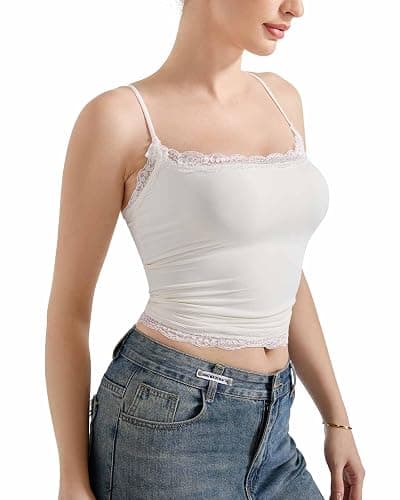 SUUKSESS Women Lace Double Lined Camisole Top Spaghetti Strap Going Out Tank Top thumbnail 6