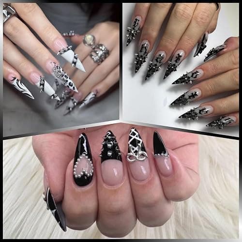 UWETIME Goth Nail Charms Metal Charms for Nails Studs Black Silver Punk | 3 Boxes thumbnail 6