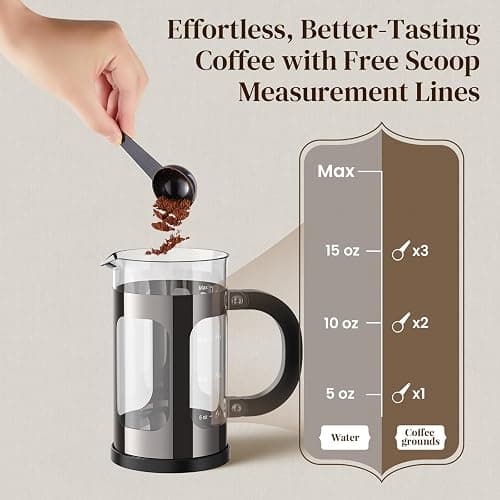 Veken French Press Coffee Maker 21oz 0.6 L, Single Serve Small Pot, Heat Resistant Thickened Borosilicate Glass,Stainless Steel Brewer,Cold Brew Cafetera Teapot for Kitchen Travel Camping, Dark Pewter thumbnail 7