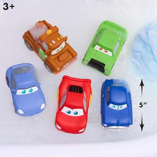Disney et Pixar Cars – Panier de Bain avec 5 Figurines de Bain (Lightning McQueen, Mater, Doc Hudson, Sally et Chick Hicks) – pour Tout-Petits et Enfants dès 3 Ans | Lightning McQueen, Mater, Doc Hudson, Sally, Chick Hicks, rangement de bain à ventouse, résistant à la moisissure thumbnail 5