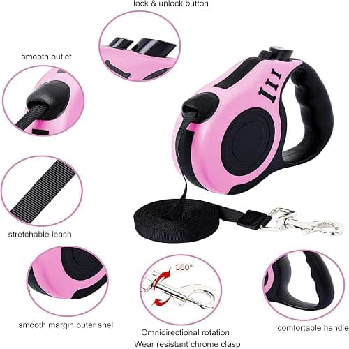 PETIMP Retractable Dog Leash Lightweight 16FT Leash, with Folding Bowl,Dispenser,Waste Bags, for Small Medium Dogs(Pink) thumbnail 3