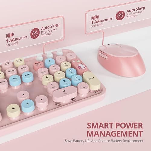 SbocKeeb Pink Keyboard and Mouse Wireless, American QWERTY Cute Typewriter Wireless 2.4GHz Colorful Full Size Keyboard with Number Pad, for Windows PC Laptop,Colorful Pink thumbnail 6