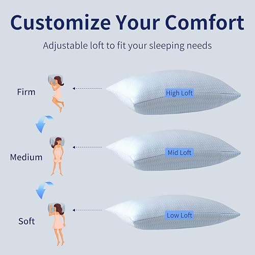 DOWNCOOL Cooling Pillow Queen Size Set of 2, Adjustable Shredded Memory Foam Pillows for Sleeping, Cool Bed Pillows for Hot Sleepers, Supportive Firm Pillow for Side Back Stomach Sleepers, 20"X30" thumbnail 6