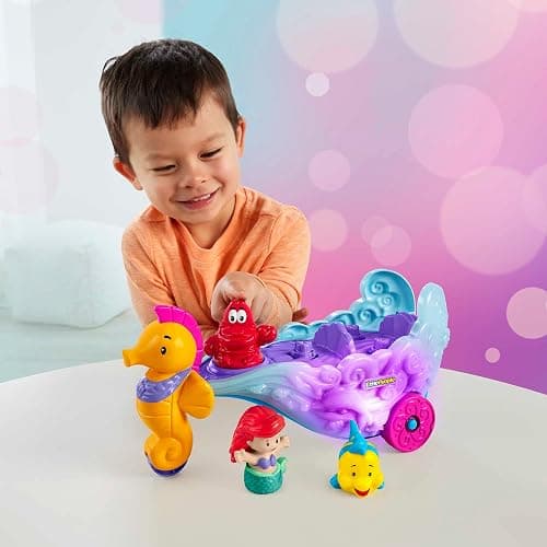 Fisher-Price Little People Disney Princess Ariel's Sea Carriage | Light-Up Musical Vehicle, Includes Ariel & Flounder Figures for Pretend Play, Toddler Toy for Kids Ages 18+ Months thumbnail 2