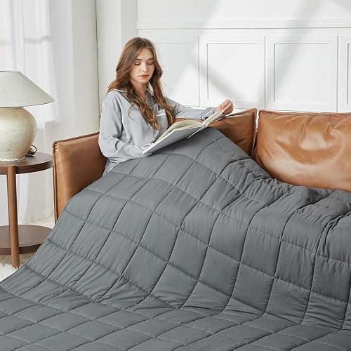 CYMULA Weighted Blanket for Adults (15lbs 60"x80" Queen Size) - Cooling Breathable Heavy Blankets for Summer Winter - Ultra Microfiber Soft Comfort Throw with Glass Beads - Gifts for Men/Women thumbnail 7
