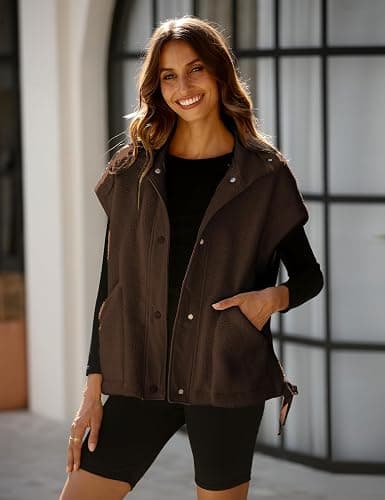 OPCAKM Women's Fuzzy Fleece Vest Oversized Sleeveless Sherpa Jacket Warm Button Down Gilet Outerwear with Pockets thumbnail 2