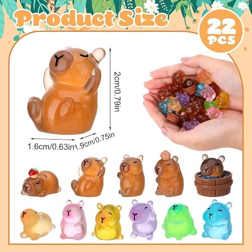 GSrenyu 22 Pcs Mini Capybara Luminous Mini Resin Animals Figures Glow in the Dark Capybara Miniature Figures for Garden Aquarium Dollhouse Tabletop Landscape Birthday Party Decor thumbnail 3