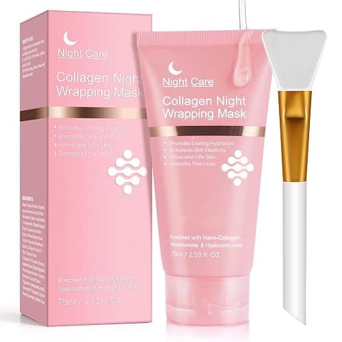 Akeeronn Collagen Overnight Wrapping Peel Off Facial Mask, Collagen Night Wrapping Mask, Hydrating Anti Wrinkle Lifting for All Skin Types, Firming&Elasticity Sleeping Mask (Brush Included) thumbnail 9