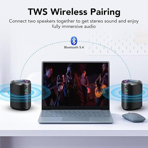aowoka Bluetooth Speaker, 2025 Portable Wireless Speakers with Led Light, Bluetooth 5.4, 24H Playtime, Enhanced Bass, IPX7 Waterproof, Outdoor Speaker for Travel, Sport, Party, Biking. thumbnail 4