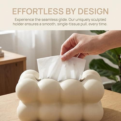 Bubble Tissue Box Cover – Ceramic Tissue Holder for Bathroom, Living Room, Bedroom – Decorative and Modern Design Tissue Dispenser Box (Cream) thumbnail 5