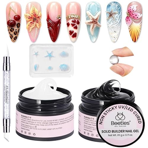 Beetles 3D Gel Nail Art, 2 Pcs Clear & White with Sculpting Pen and 3D Mold | 5 in 1 Non-Sticky Hand Sculpting Building, Beginner Friendly DIY UV Nails at Home,Sandy Glow - Image 1