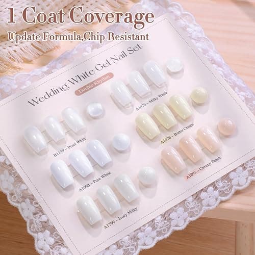 Double Rhythm 6 Pcs 15 ML Gel Polish Set Same Color Same Bottle Soak Off Glitter Gel Polish Kit Nail Art Manicure Salon DIY at Home for Wedding (Pearl White Milky Beige-T6-99) thumbnail 5