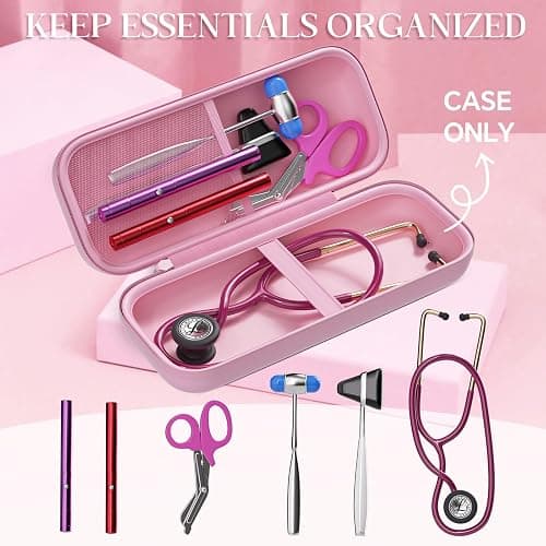 Hard Shell Stethoscope Case for 3M Littmann Classic III, Cardiology IV, MDF, EKO - Nursing School Essentials, Nursing Student Gifts, Nurse Stethoscopes Accessories for Work, Pink thumbnail 3