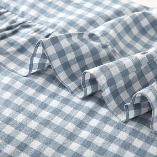 Silnuo Light Blue Plaid Ruffle Pillow Shams Queen Size Set of 2,Washed Cotton Shabby Checkered Gingham Pillow Covers 20x30 Inches thumbnail 6