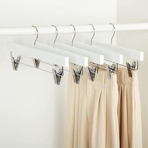 Amazon Basics Durable Wooden Pants and Skirt Hangers with Clips, Closet Organizer, White, 10-Pack thumbnail 2