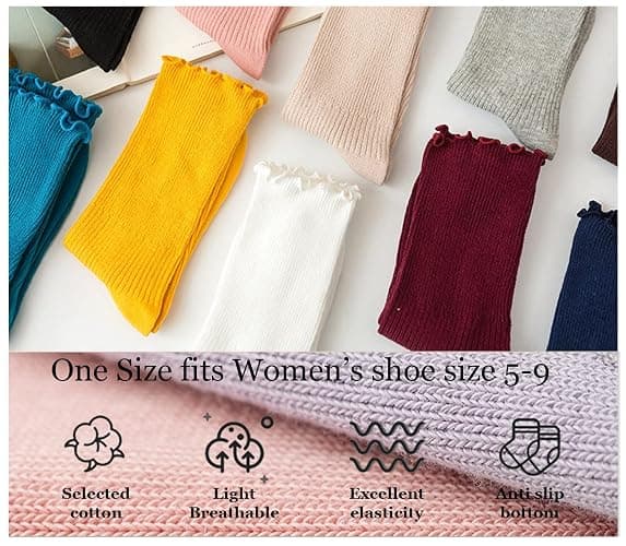 Flydo Ruffle Socks Women Cotton Socks Cute White Socks for Women Girls Lettuce Edge Socks Women Frilly Low Socks 5-10 Pack thumbnail 3