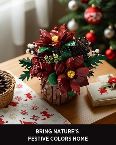 Nifeliz Poinsettia Flowers Building Set, Artificial Poinsettia Floral Arrangement for Adults, Tabletop Flower Decor for Home or Desk Display (767 PCS, NF10347) thumbnail 3