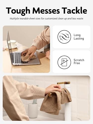 Fantasticlean Microfiber Cleaning Cloth Roll -60 Pack, Tear Away Microfiber Towels, 12" x 12", Reusable, Washable, Scratch Free, Ultra Absorbent Dish Rags for Car, Home, Garage or Shop (Beige & Tan) - Beige and Tan - 60 pack thumbnail 6