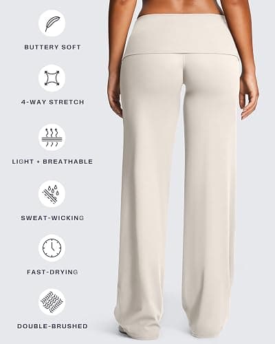 Aoxjox Women's Athlenza Fold Over Waist Yoga Pants | straight leg yoga pants,fold over waist,multiple inseam,no front seam, ultra soft lumastretch™ fabric, workout & yoga, casual thumbnail 7