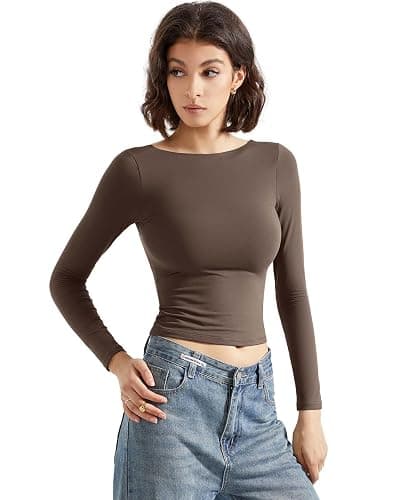 SUUKSESS Women Backless Going Out Tops Double Lined Open Back Basic Long Sleeve thumbnail 2