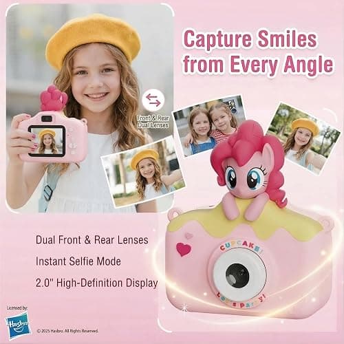 My Little Pony Kids Camera, Pinkie Pie Toddler Digital Selfie Camera for Girls Ages 3-9, 2.0" Eye-Protection IPS Screen, 1080P Video, MP3 Player, MLP Theme Stickers & Lanyard, Ideal Birthday Toy Gift thumbnail 2