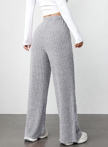 Aleumdr Womens Ribbed Wide Leg Lounge Pants with Pockets Casual Relaxed Comfy Loose Soft Knit Pajama Pants with Drawstring thumbnail 3