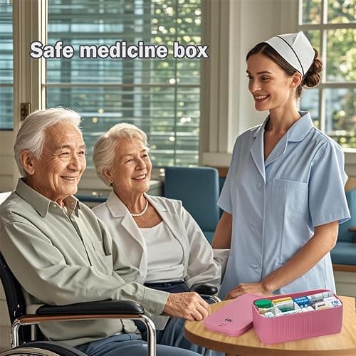 EMLTHORY Medication Lock Box,Small Lockable Storage Box with Combination Code for Phone,Medicine Safe,Food, Home,Refrigerator,Office,Personal Items,Travel,Gift,Pink thumbnail 2